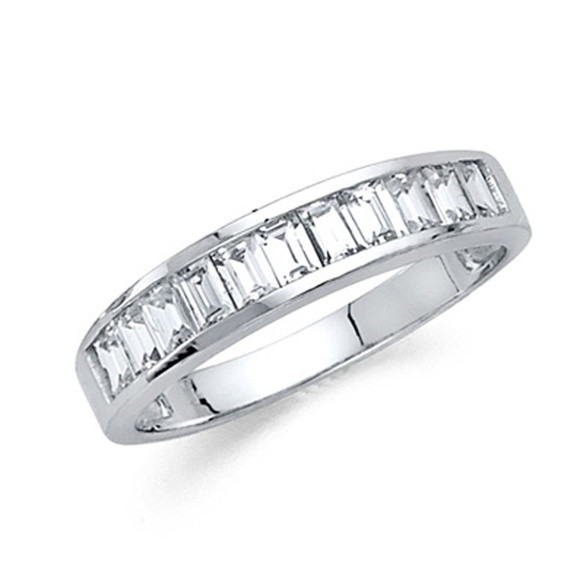 14K 3mm Baguette-Cut Channel-Set CZ Wedding Band